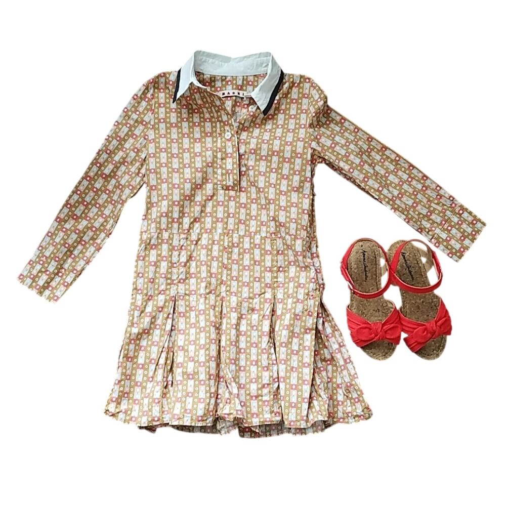 Marni Girls Long Sleeved Green Graphic Print Cottagecore Cotton Poplin Dress (6)